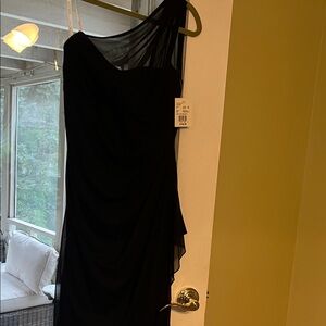 David's Bridal Black One-Shoulder Dress